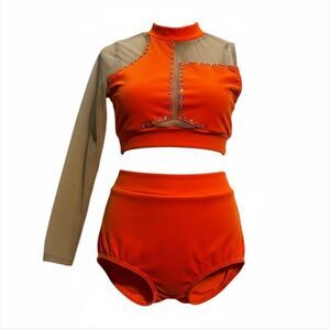 Reverence solo Custom orange velvet one sleeve 2 piece dance costume leotard LC